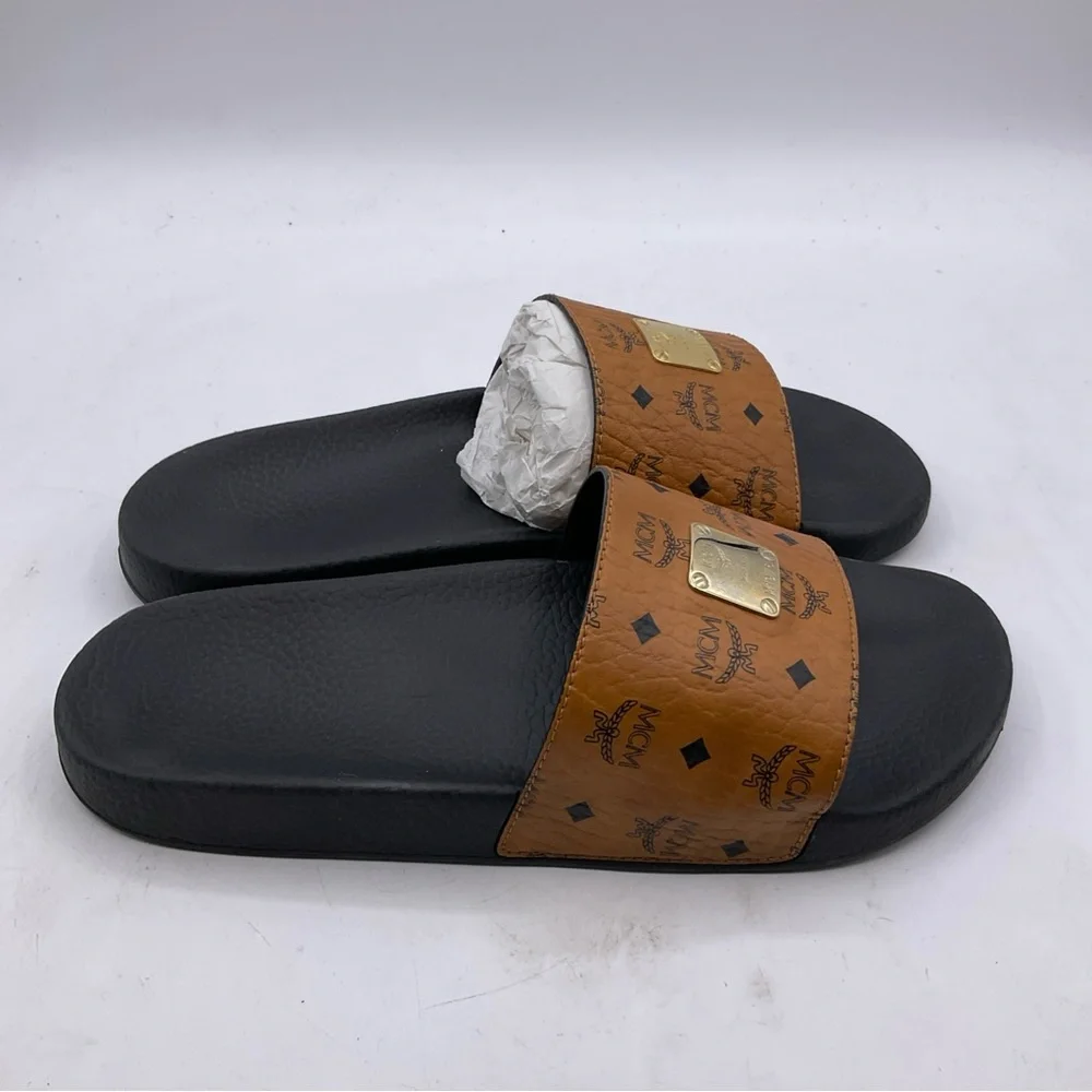 Mcm Munchen M1976 Slides Cognac And Black M9.5 W11.5 - Picture 3 of 15